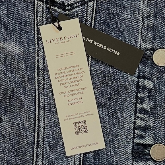 Liverpool Los Angeles Velvet Trim Frayed‎ Denim Jacket Sz S NWT - Picture 8 of 16